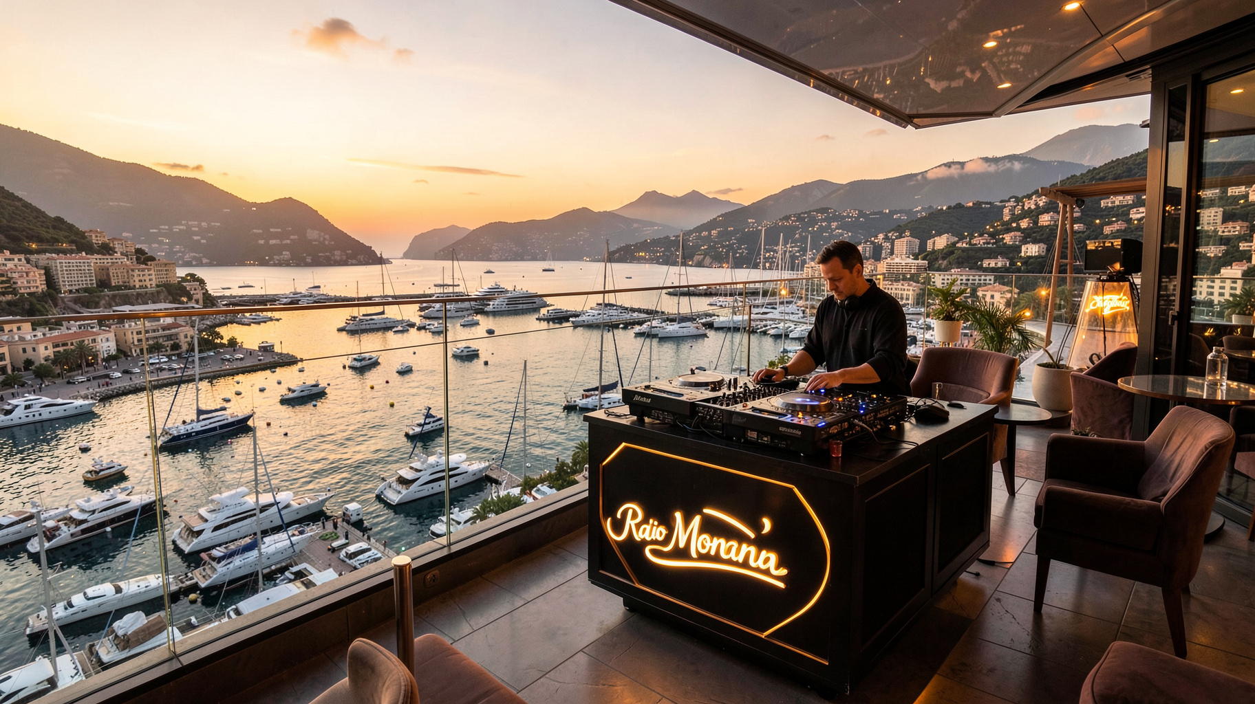 A rooftop DJ lounge overlooking Monaco