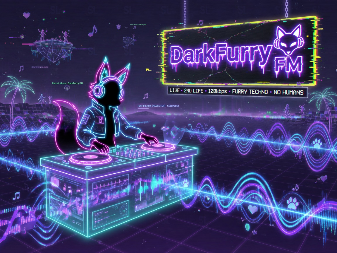Neon virtual reality DJ scene inspired by Darkfurry FM