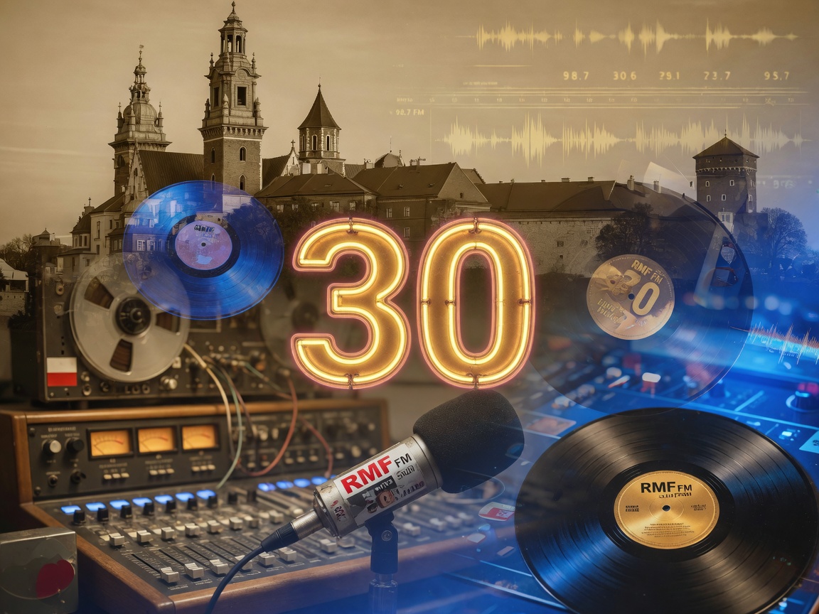 An artistic tribute to RMF FM's 30th anniversary blending Kraków and vintage radio equipment