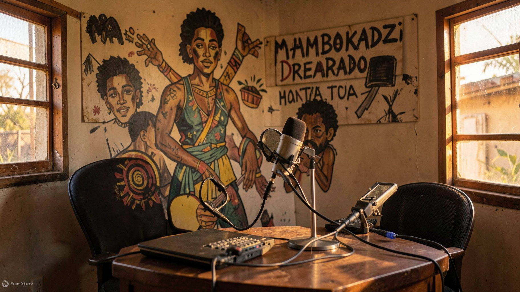 A small gospel and reggae internet radio station in Francistown, Botswana with a sign reading Mambokadzi DreamRadio