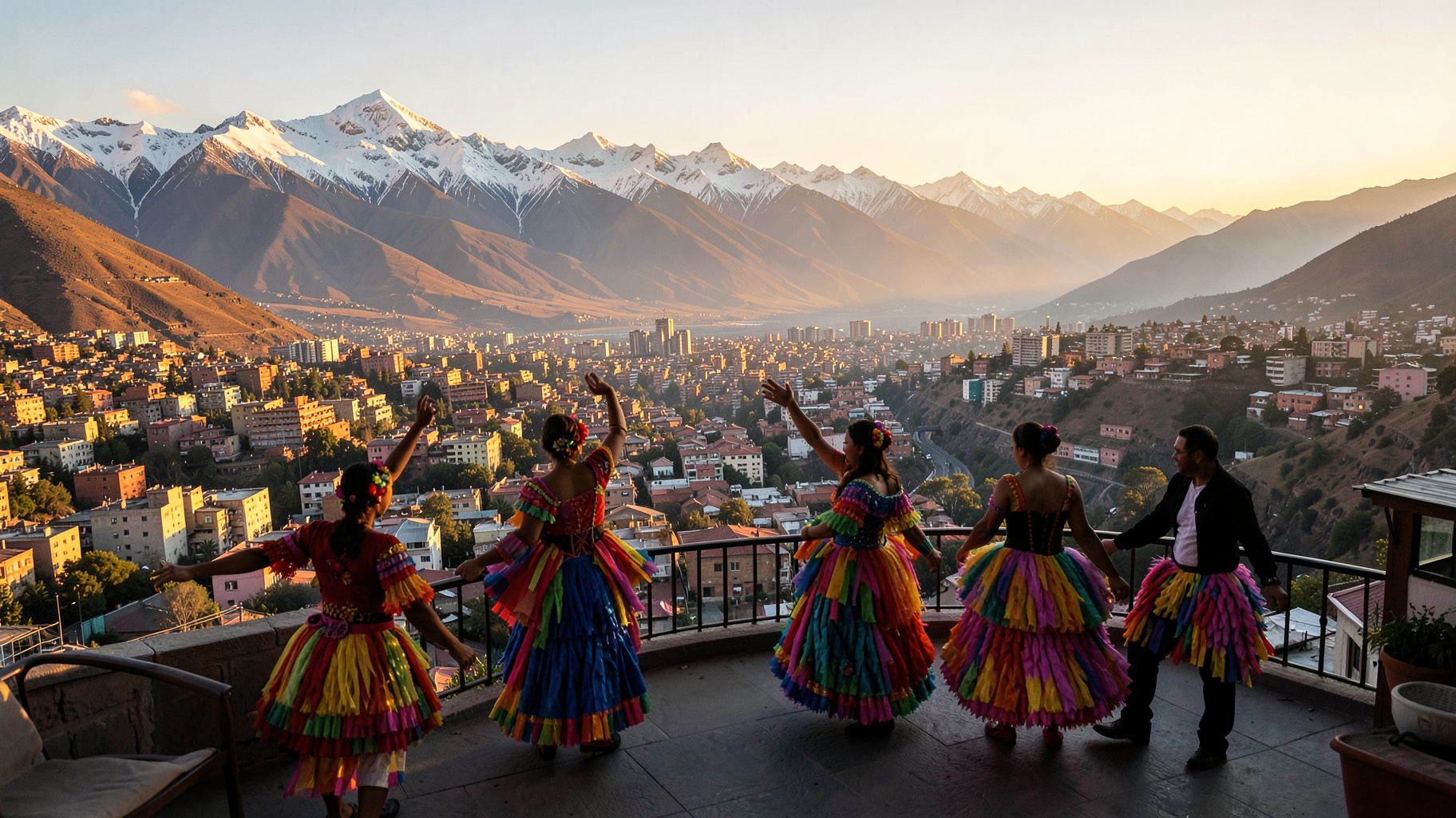 La Paz, Bolivia spread across a high Andean valley at golden hour