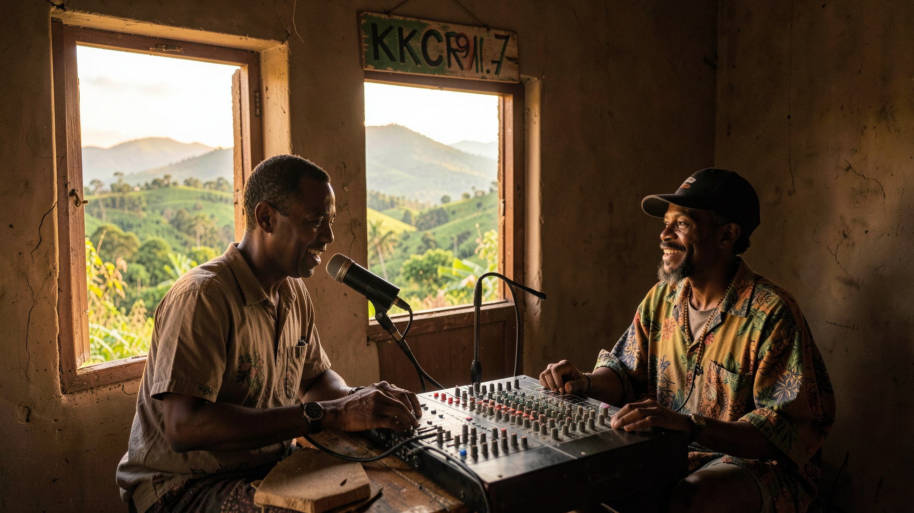 Community radio studio in rural Uganda representing 91.7 KKCR