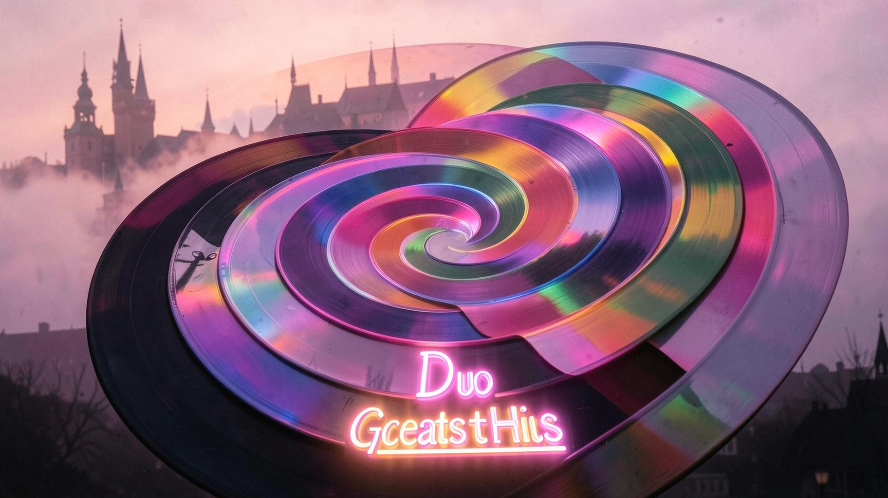 An artistic spiral of vinyl records from different decades with Tallinn