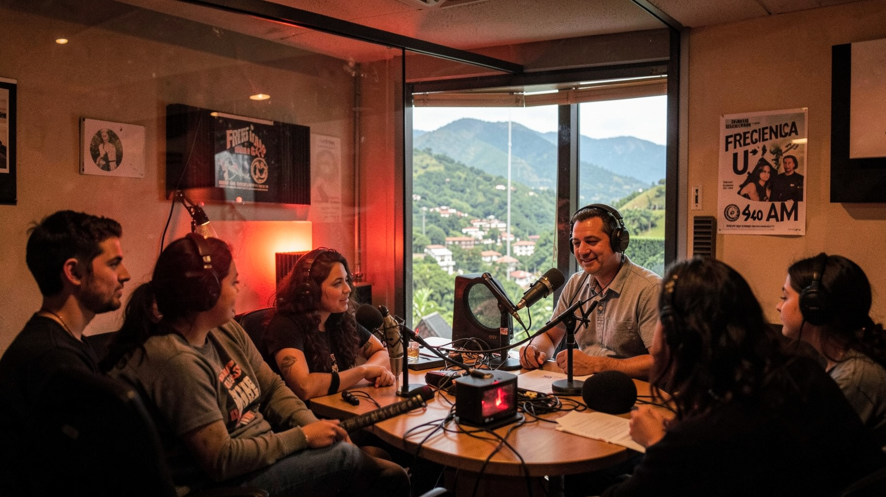 A university radio studio in Medellín, Colombia recording a cultural program