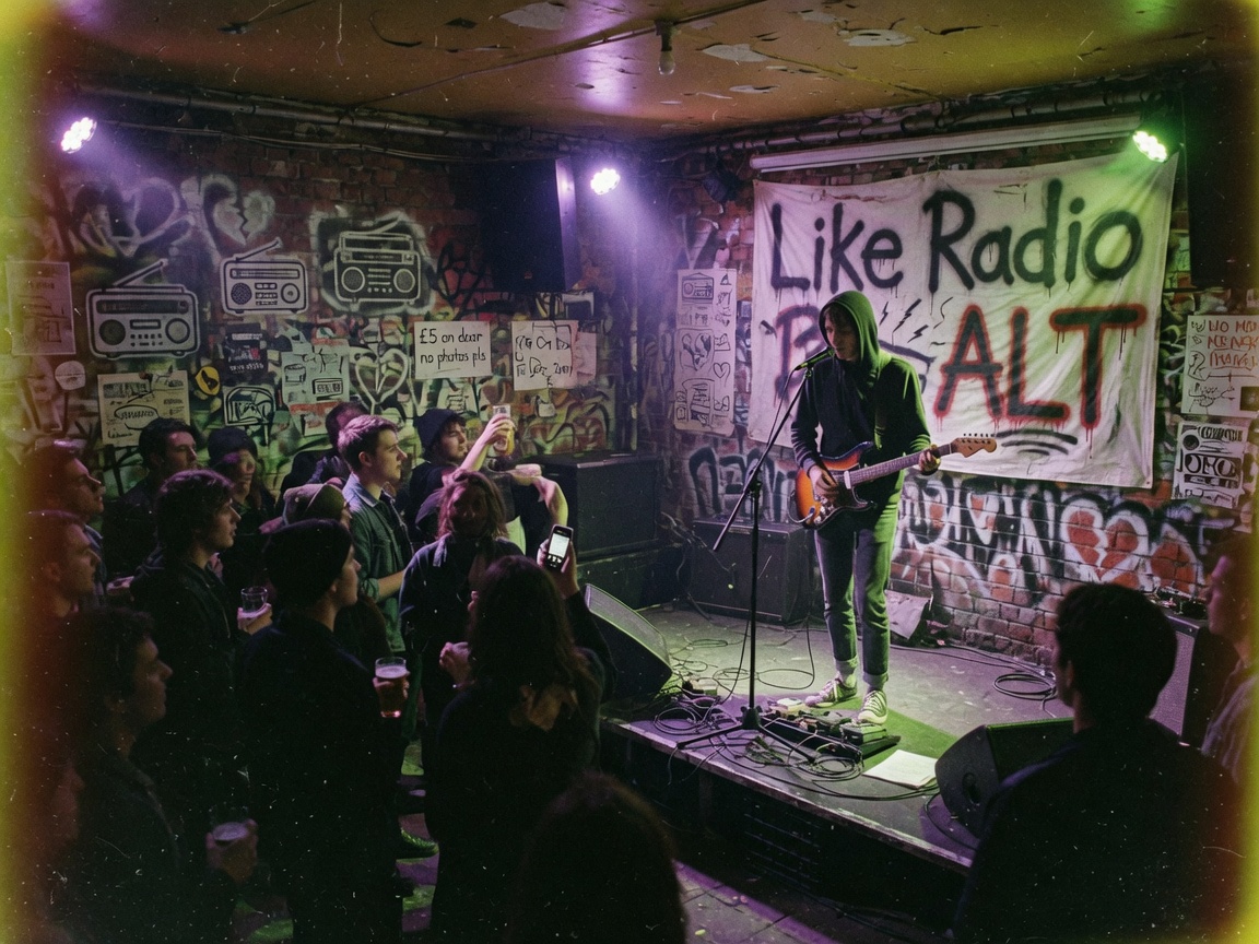 Intimate indie venue scene inspired by Like Radio ALT