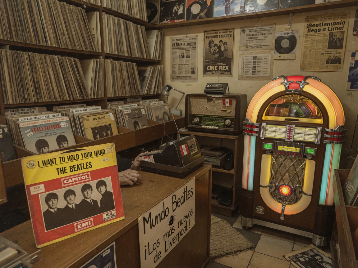 A vintage 1963 record shop interior in Lima, Peru