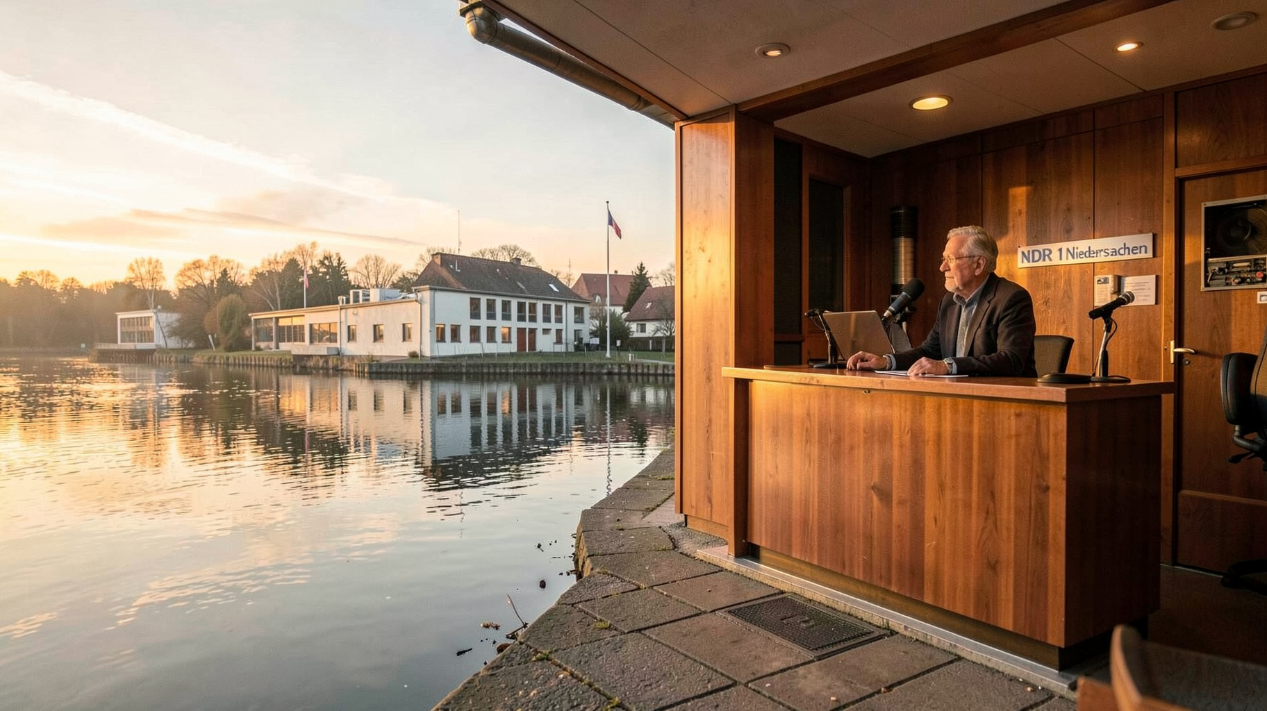 Radio broadcasting center beside a lake in Hannover representing NDR 1 Niedersachsen