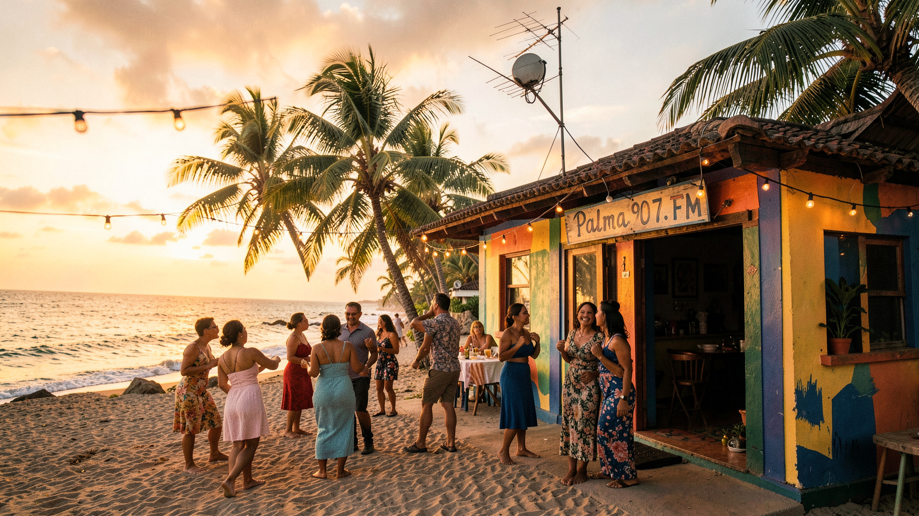 Palma 90.7 FM sunset scene over Barahona coastline