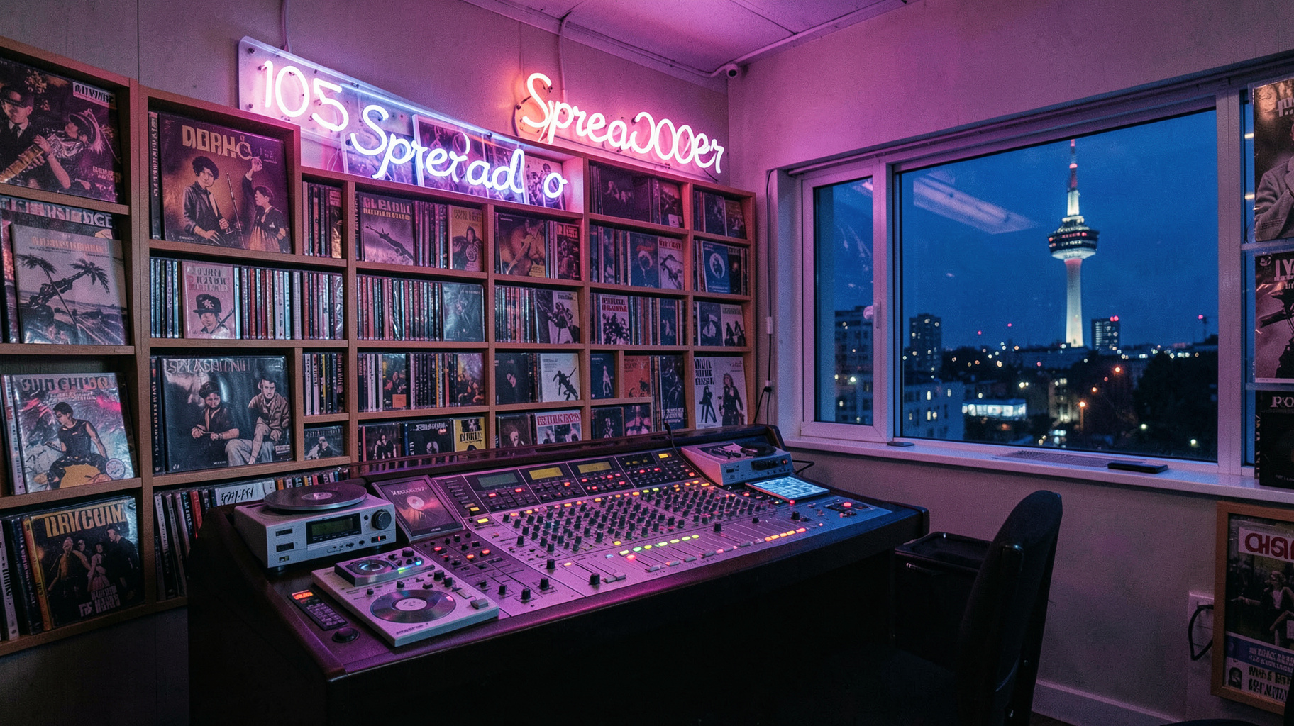 Retro 2000s themed radio studio in Berlin for Spreeradio 2000er