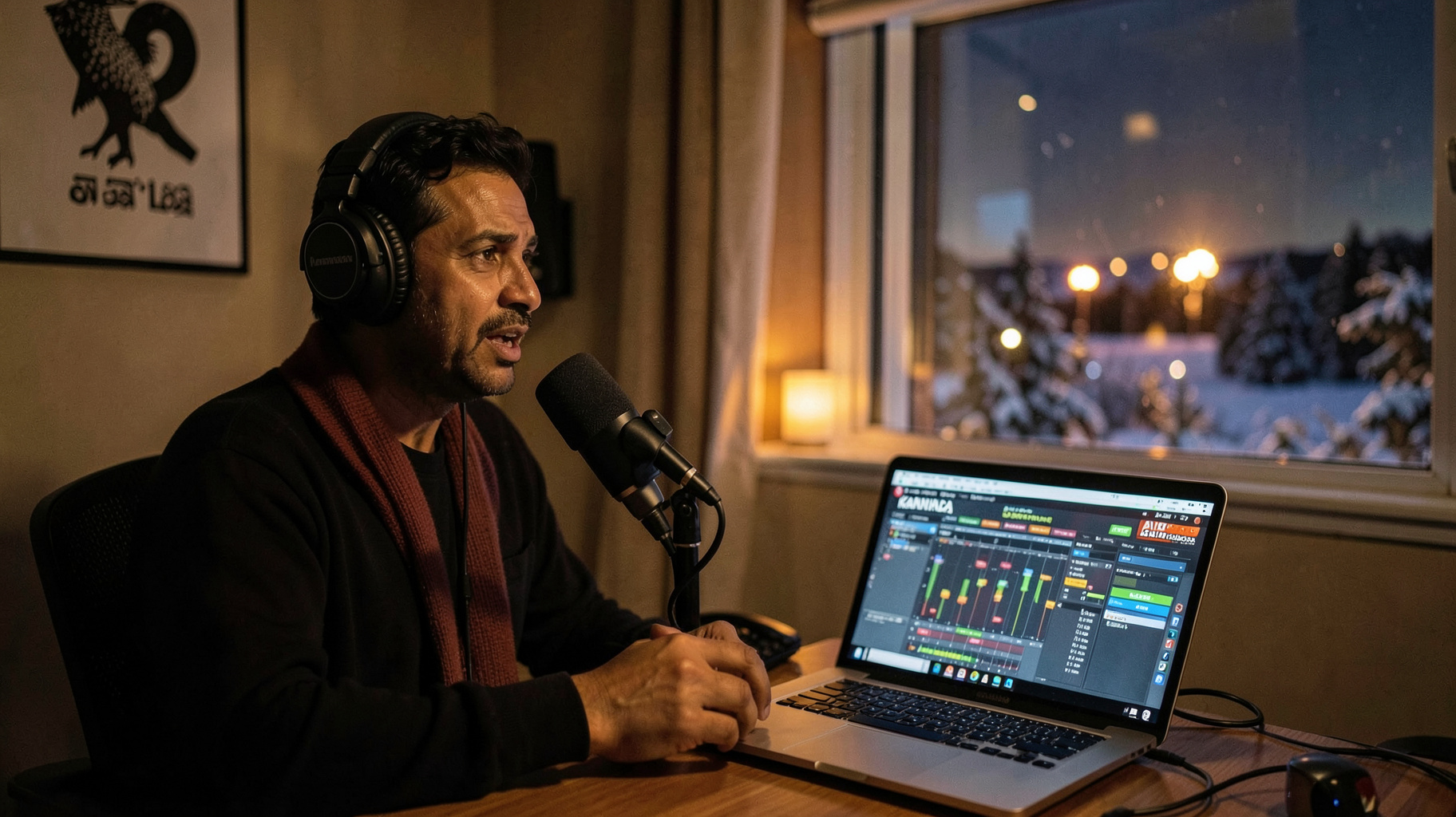 A home radio studio broadcasting Kannada programming at night