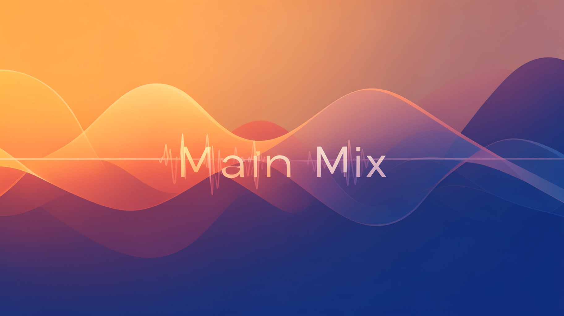 An abstract visualization of overlapping sound waveforms flowing together forming the words Main Mix