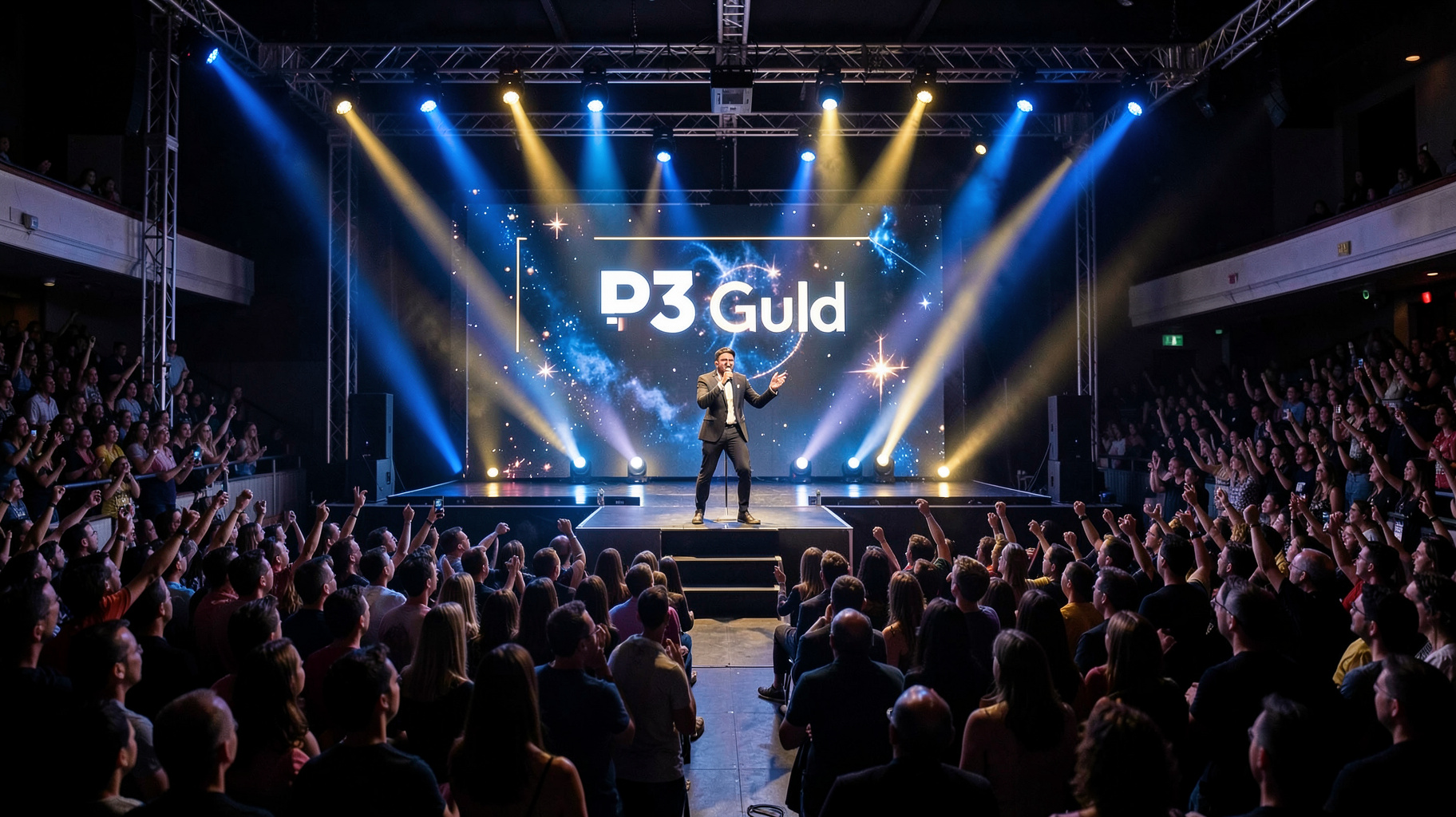 A Swedish music awards ceremony stage with a P3 Guld backdrop