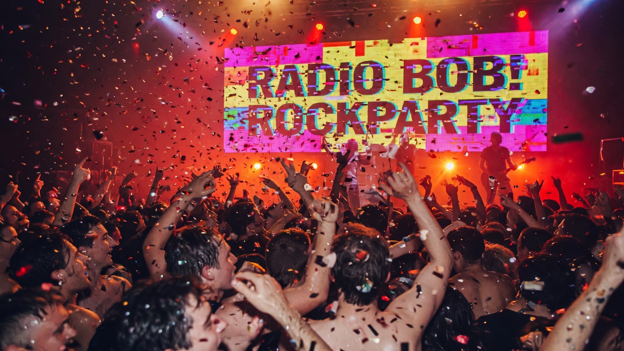 Energetic rock concert crowd scene inspired by RadioBOB Rockparty