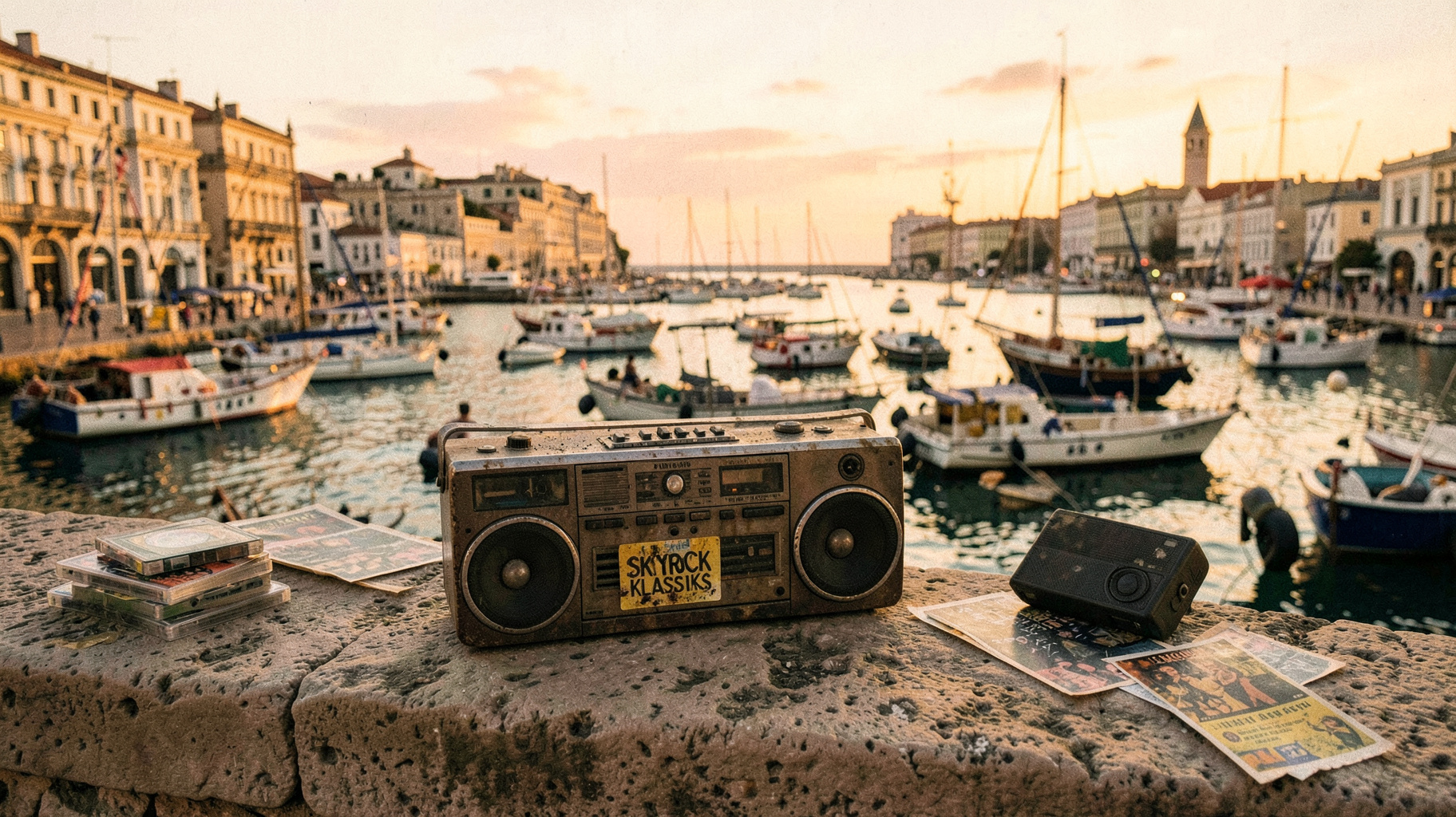 A nostalgic 1990s boombox and cassette tapes at Marseille