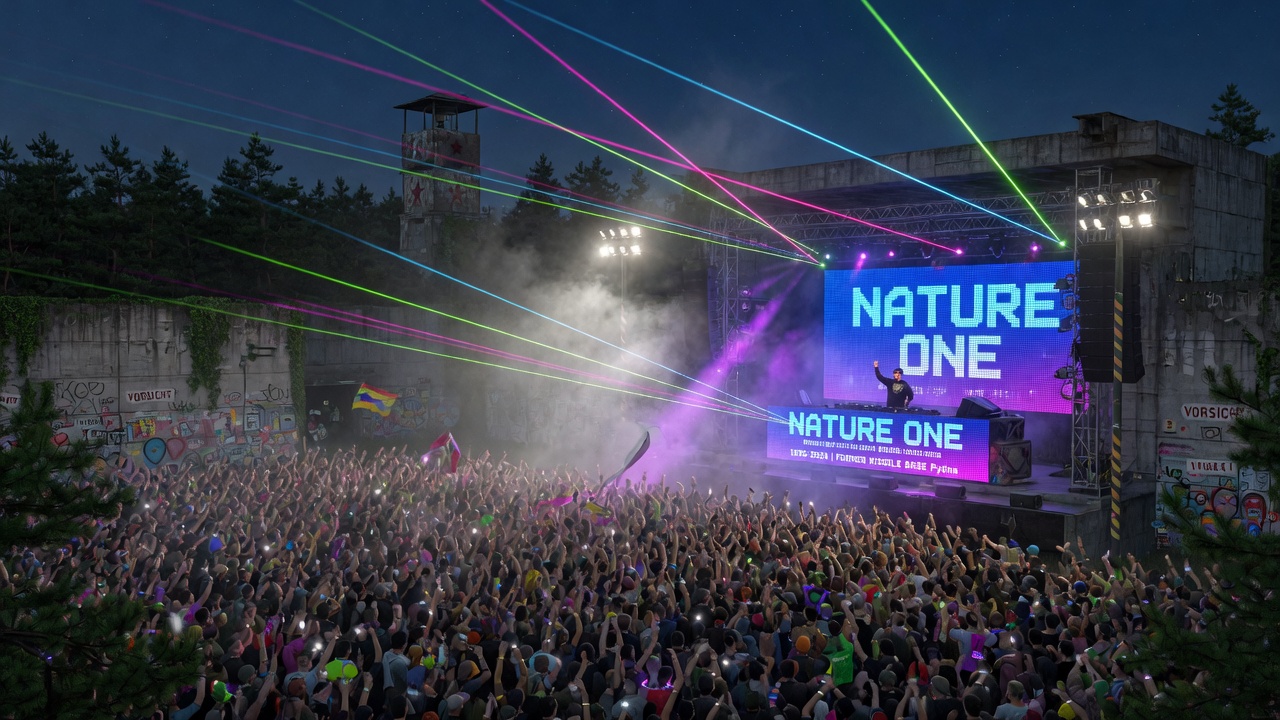 A massive open-air rave at a former missile base in Germany, representing Sunshine Live - Nature One