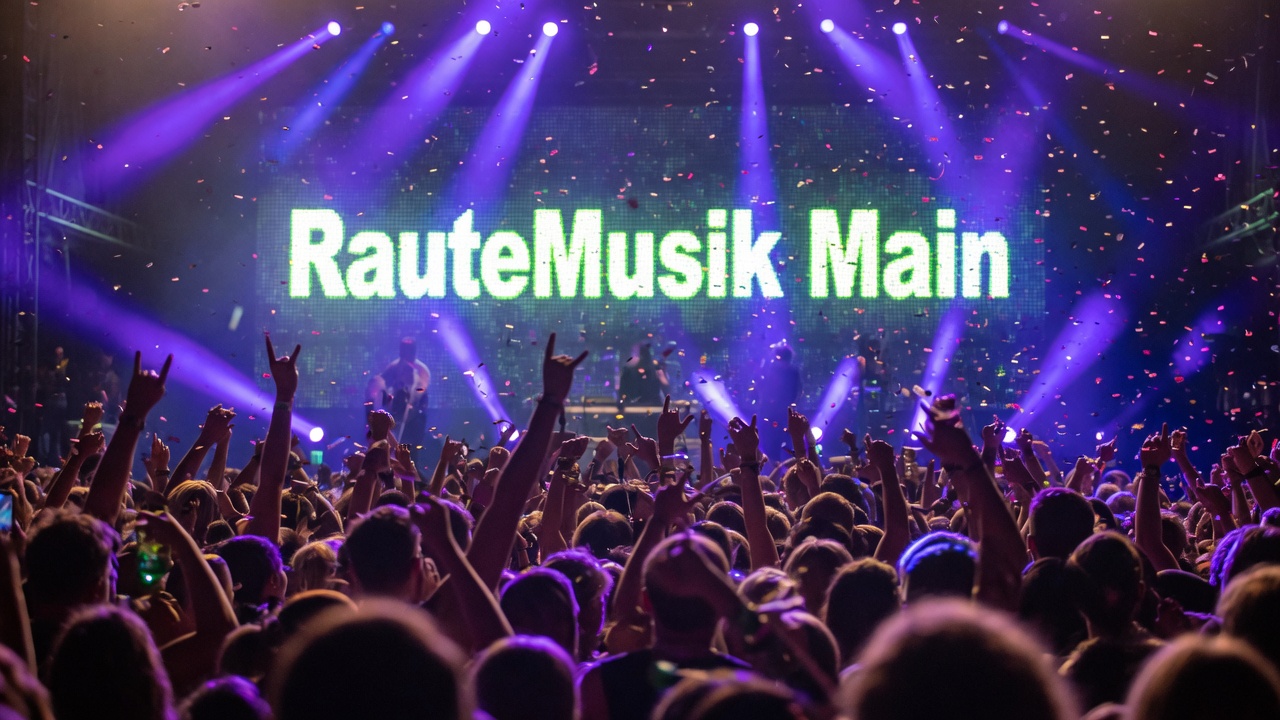 An energetic concert crowd with a glowing LED backdrop, representing RauteMusik Main's rock and pop identity