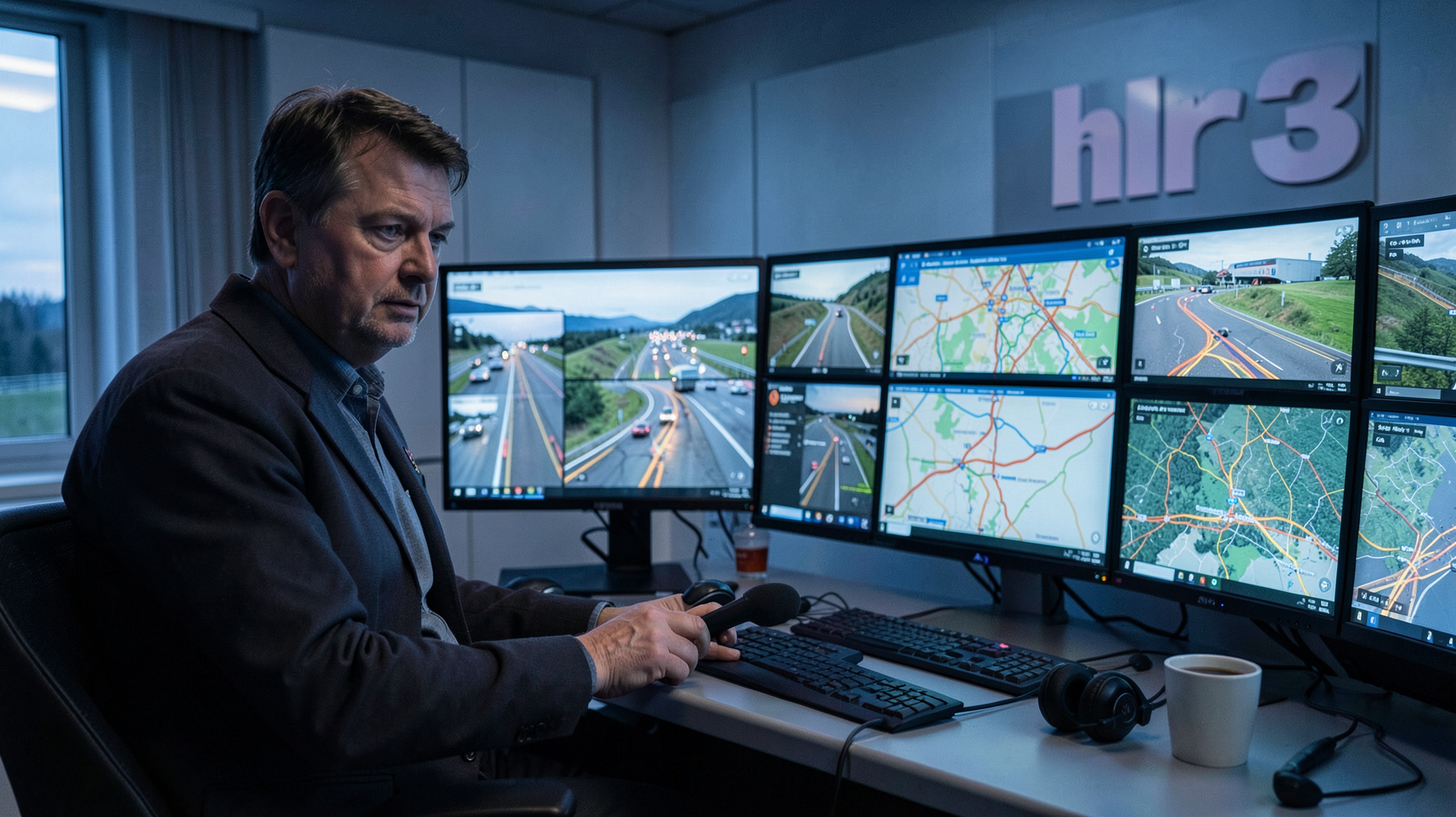 German radio traffic control room at dawn representing hr3